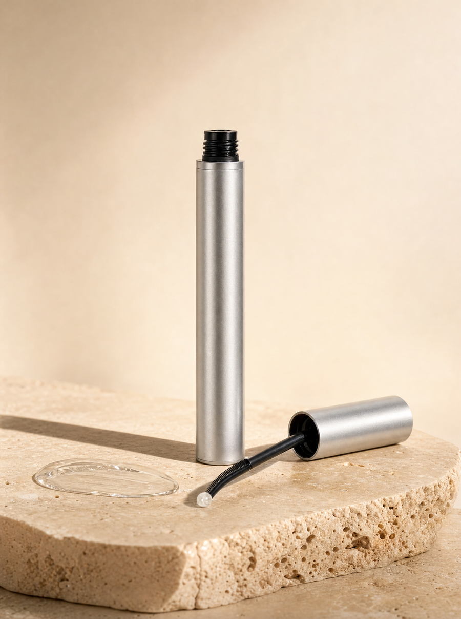 Lash serum tube on a travertine plinth