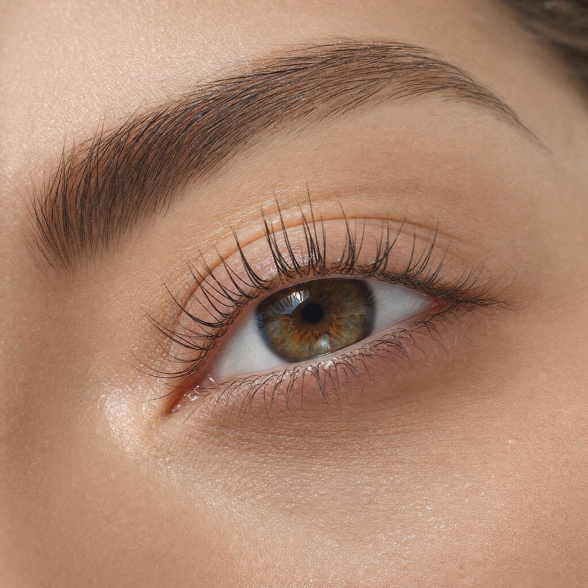 Close-up of healthy-looking natural lashes with no mascara