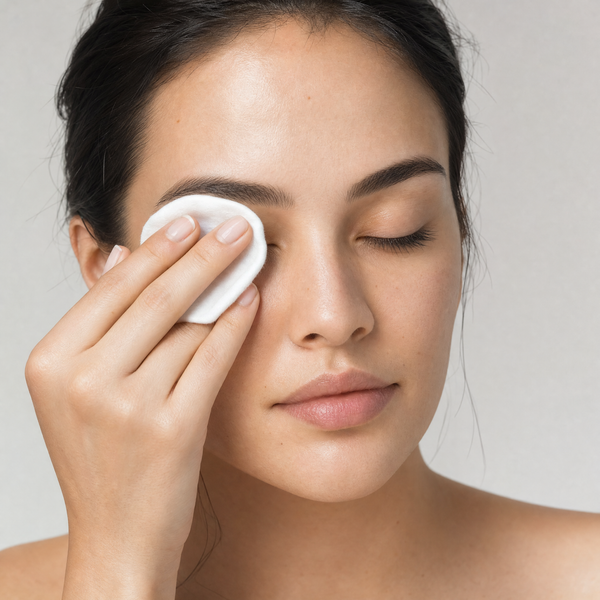 Patting lashes dry with a cotton pad